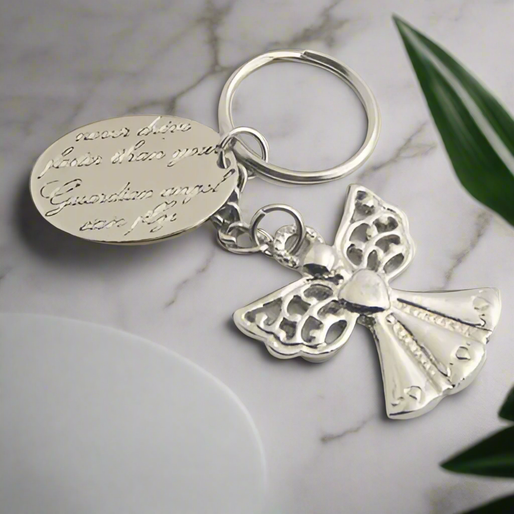 Nickel Guardian Angel Key chain - Set of 4 Key rings