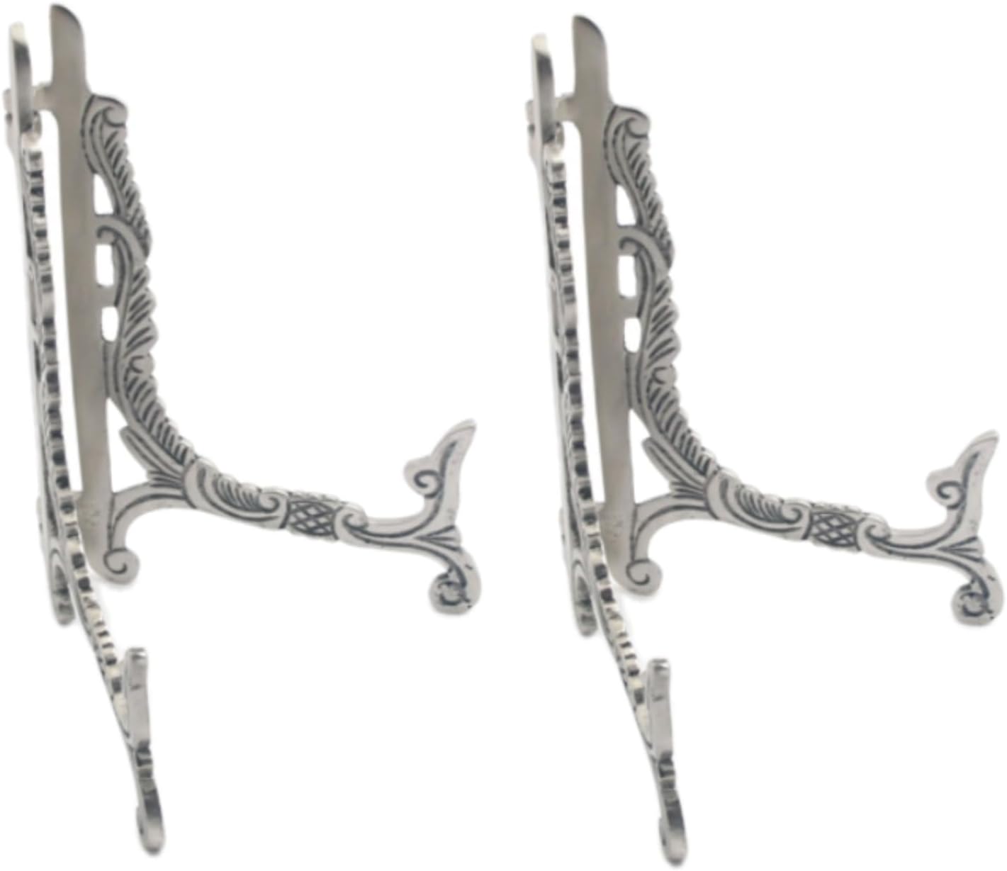 Pewter 9" Victorian Easel - Set of 2. Saucer Holder, Photo Stand, Buffet Menu Display. Victorian Card Holder.