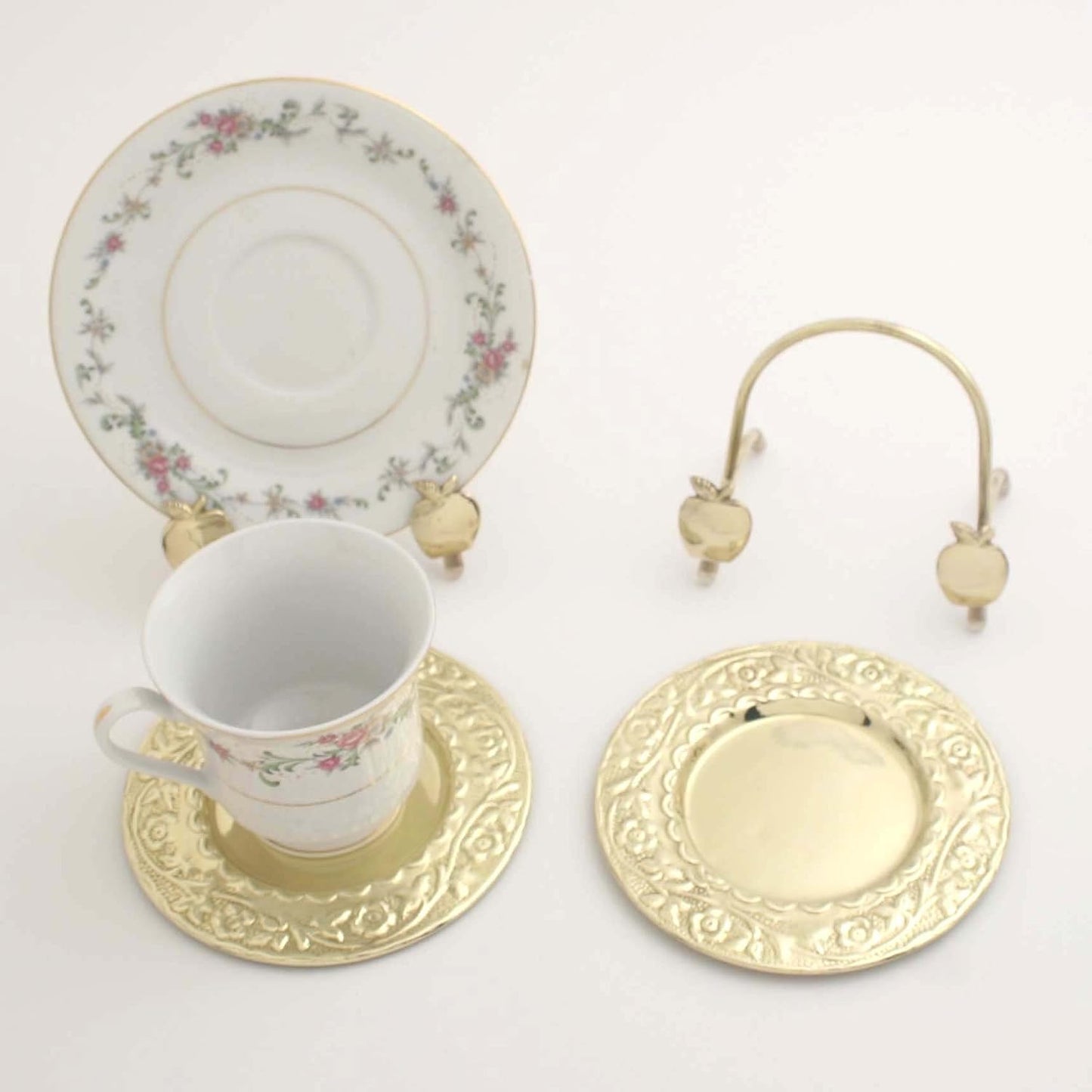 Brass Apple Cup & Saucer - Set of 2