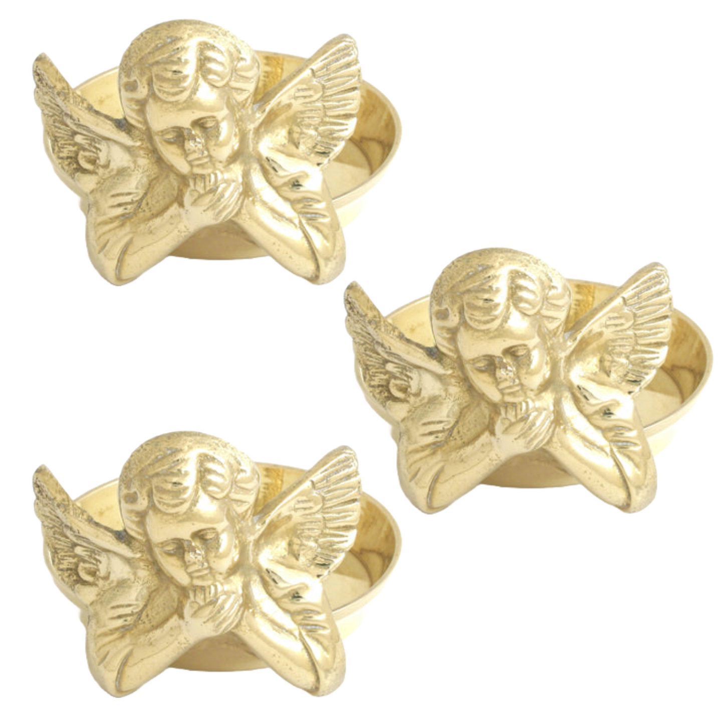 3" Solid Brass Cherub Angel Pillar Candle Holder, Wine Bottle Coaster - Set of 3