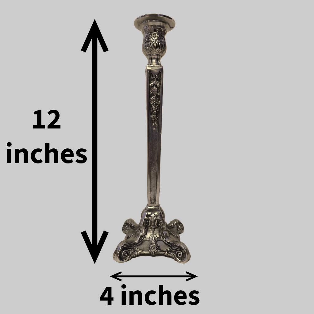 Pewter 12 Inch Taper Candlestick Holder – Elegant Vintage-Style Candle Stand for Regular Taper Candles – Classic Home Decor Accent for Dining Table, Mantel, or Special Occasions