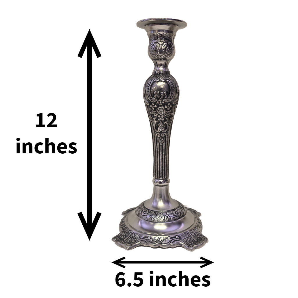 Pewter 12"H Candlestick for Regular Taper Candles. Heavy Casted Brished Nickel.