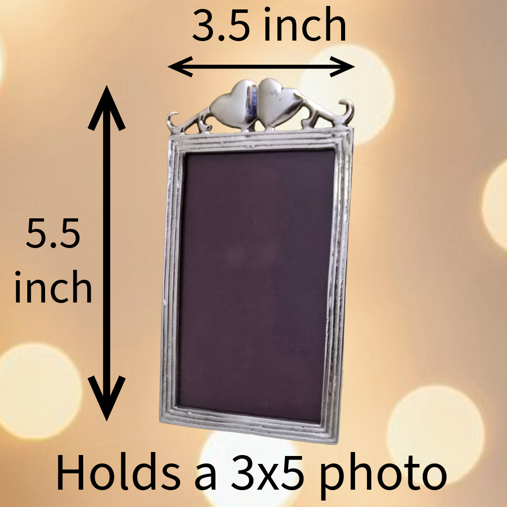 Silver 3x5 Picture Frames with Double Heart Design – Set of 2. Elegant Metal Photo Frames for Tabletop Display – Romantic Gift for Wedding, Anniversary, or Valentine’s Day
