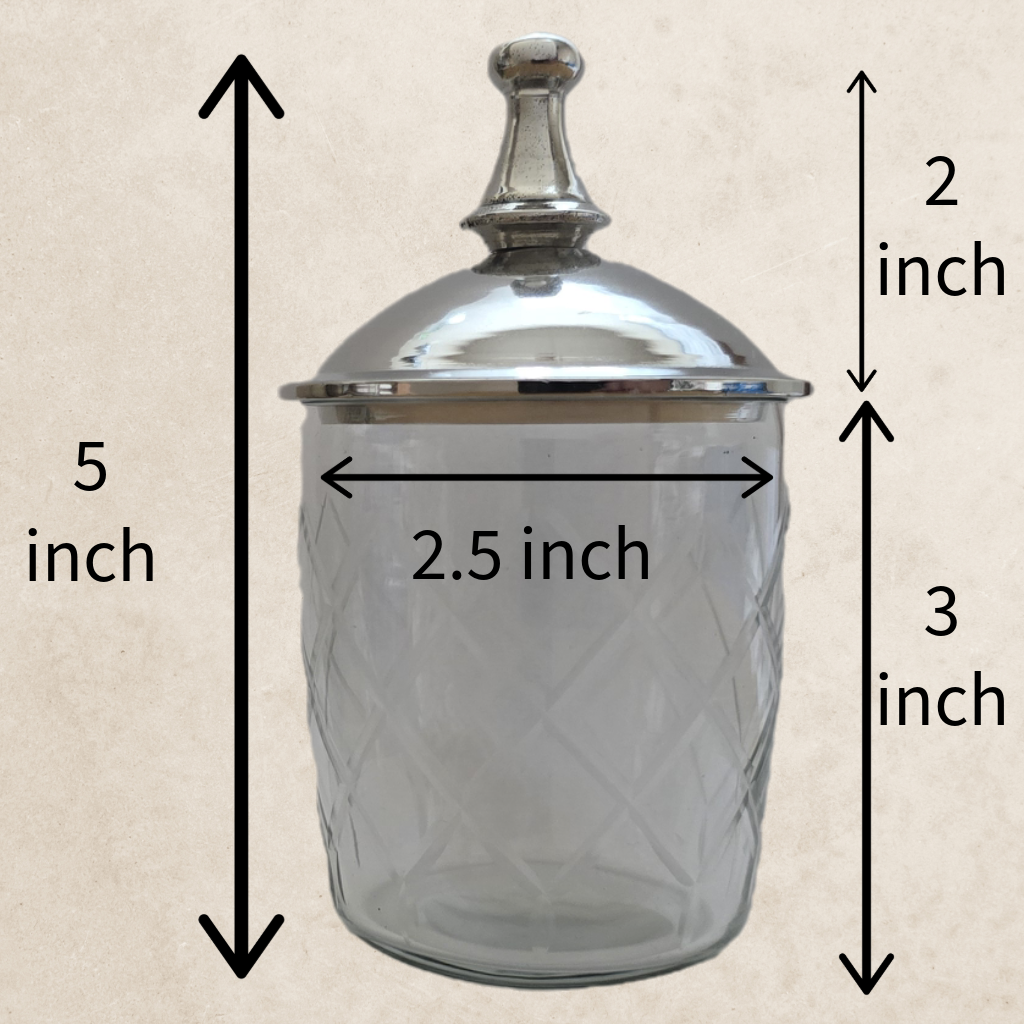 Etched Glass Jar With Silver Lid - Bathroom Accessory, Cotton Ball Holder. Set of 3