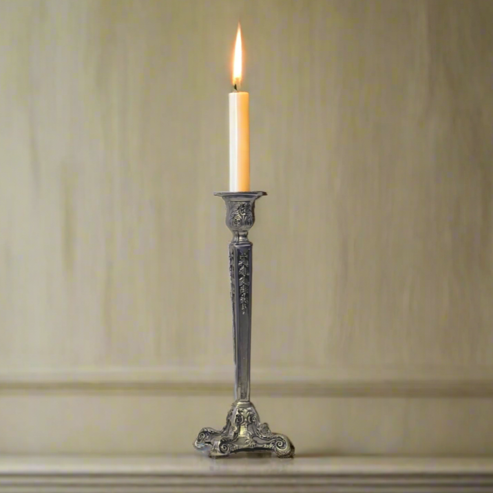 Pewter 12 Inch Taper Candlestick Holder – Elegant Vintage-Style Candle Stand for Regular Taper Candles – Classic Home Decor Accent for Dining Table, Mantel, or Special Occasions