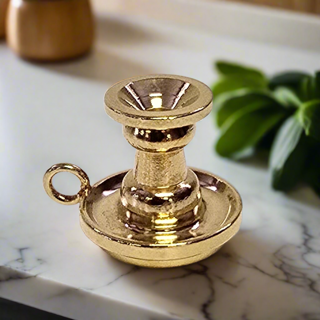 MIniature Dollhouse Gold Plated Candle Holder. Shadowbox Chamber Holder.