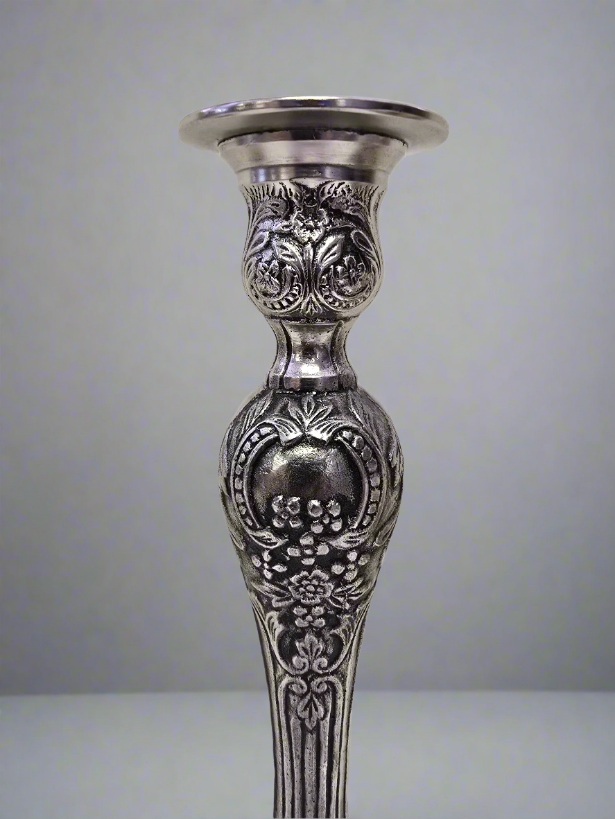 Pewter 12"H Candlestick for Regular Taper Candles. Heavy Casted Brished Nickel.