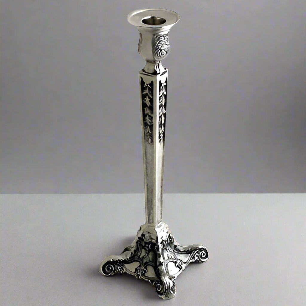 Pewter 12 Inch Taper Candlestick Holder – Elegant Vintage-Style Candle Stand for Regular Taper Candles – Classic Home Decor Accent for Dining Table, Mantel, or Special Occasions