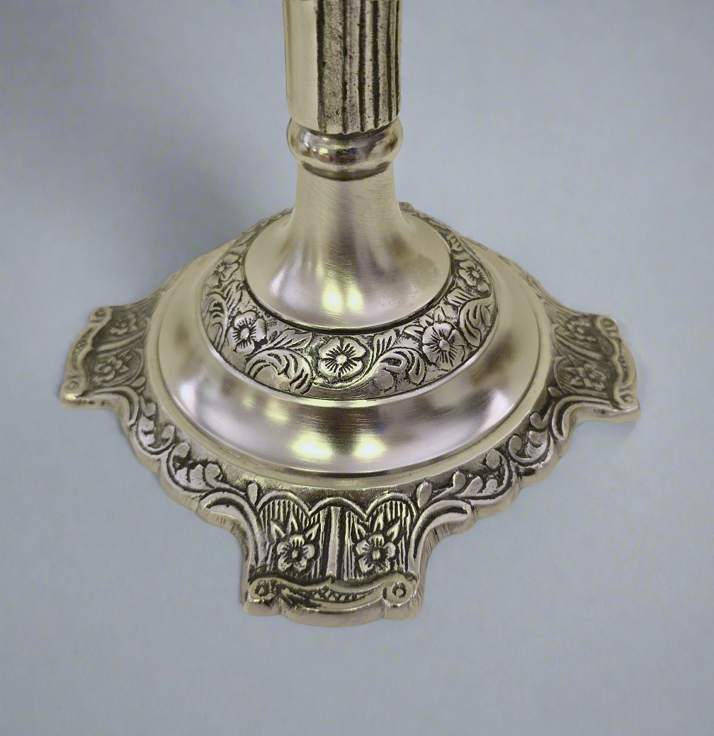 Pewter 12"H Candlestick for Regular Taper Candles. Heavy Casted Brished Nickel.