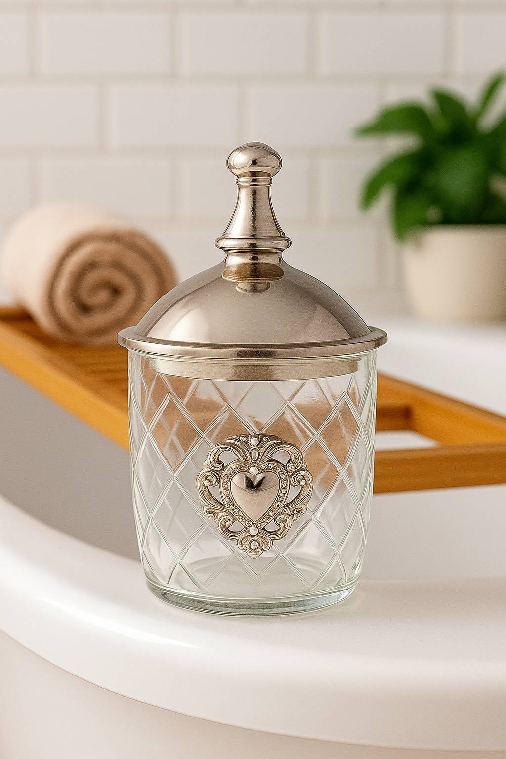 Nickel Jar With Heart - Set of 2