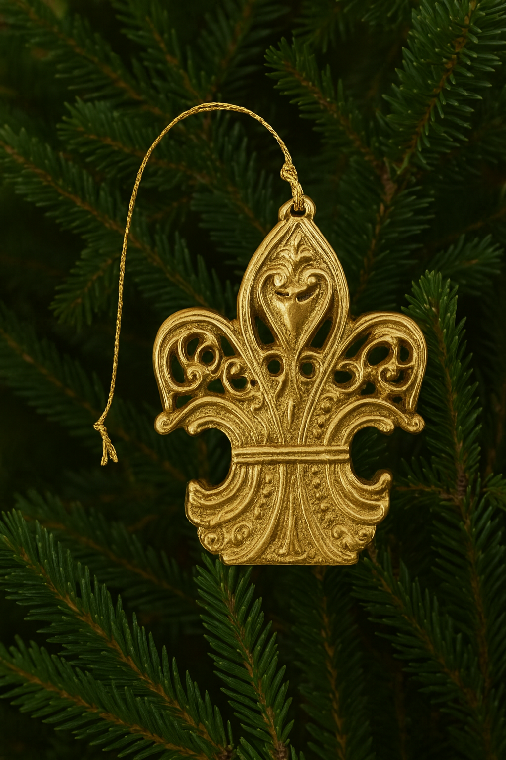 Solid Brass Fleur de Lis Ornaments, 2 3/4 Inch H x 2"W, Set of 12 – Classic French Lily Emblem for Christmas Tree, Wreaths, Garland and Home Décor