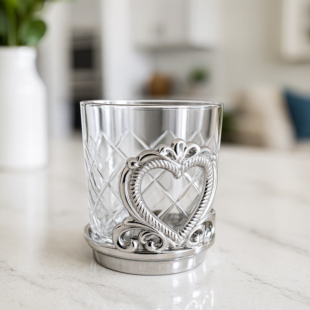Silver Base & Etched Glass Votive Candle Holder Cup - Set of 3