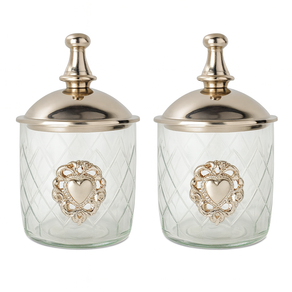 Nickel Jar With Heart - Set of 2
