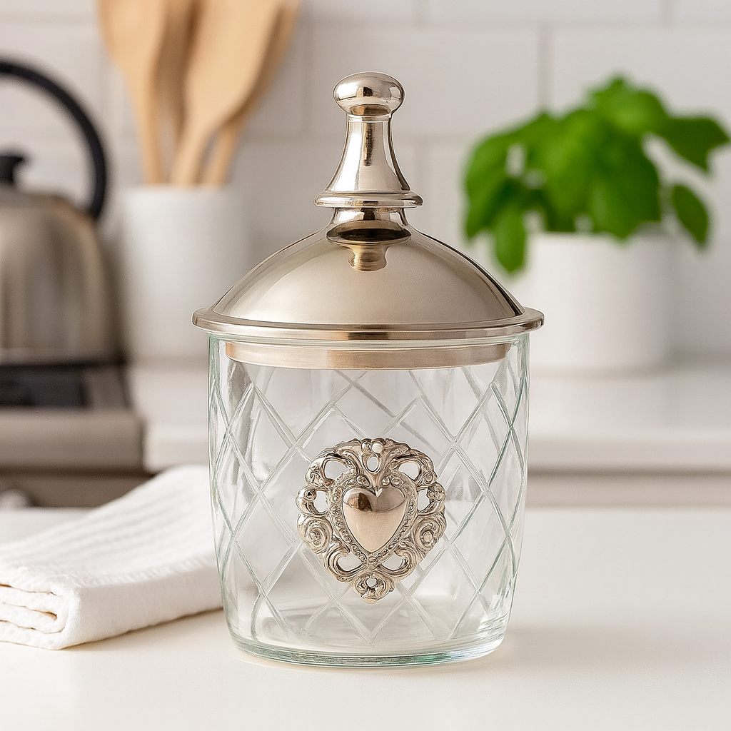 Nickel Jar With Heart - Set of 2