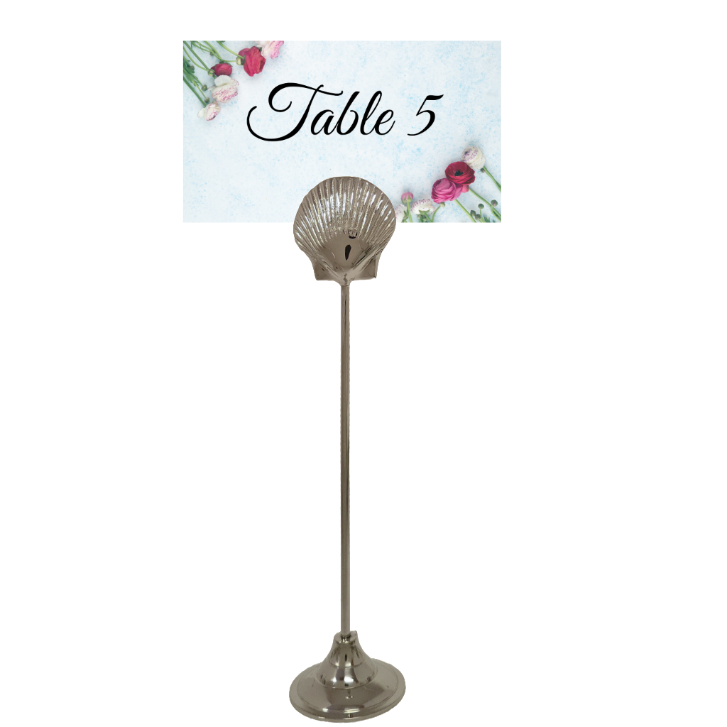 Silver Shell Table Number Holder. Nautical Buffet Menu Display - Set of 4
