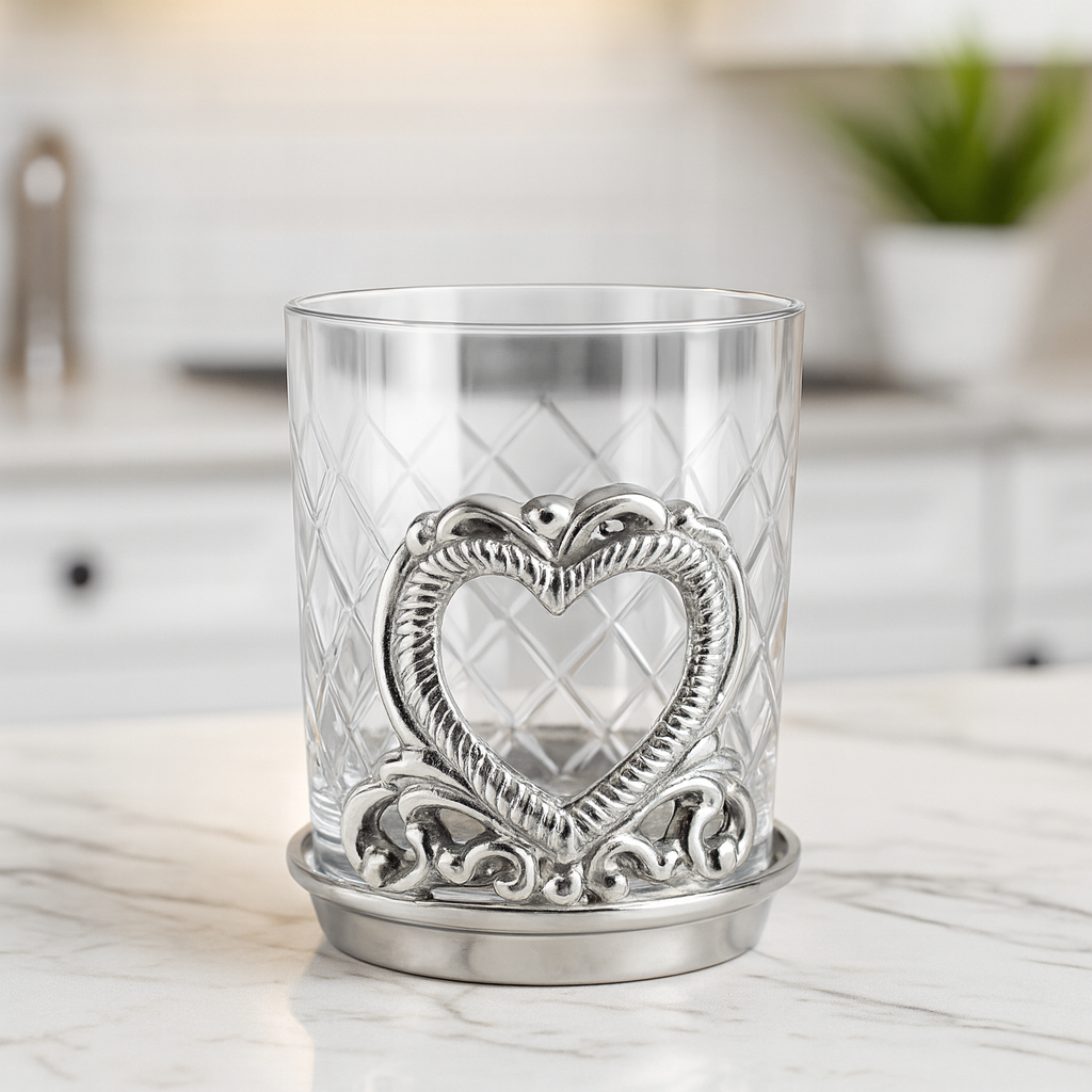 Silver Base & Etched Glass Votive Candle Holder Cup - Set of 3