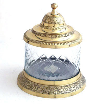 Brass and Glass Jar with Lid. 6 1/4"H. Bathroom Accent, Bedroom Decor,Home Decor,Bathroom Storage and Organization,Qtip Holder for Room Decor Aesthetic