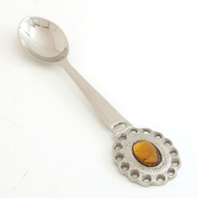 Nickel Spoon Amber Stone - Set of 6