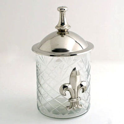 Glass Jar W/Fleur De Lis