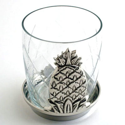Silver Pineapple Votive Etched Glass Holder - Set of 3