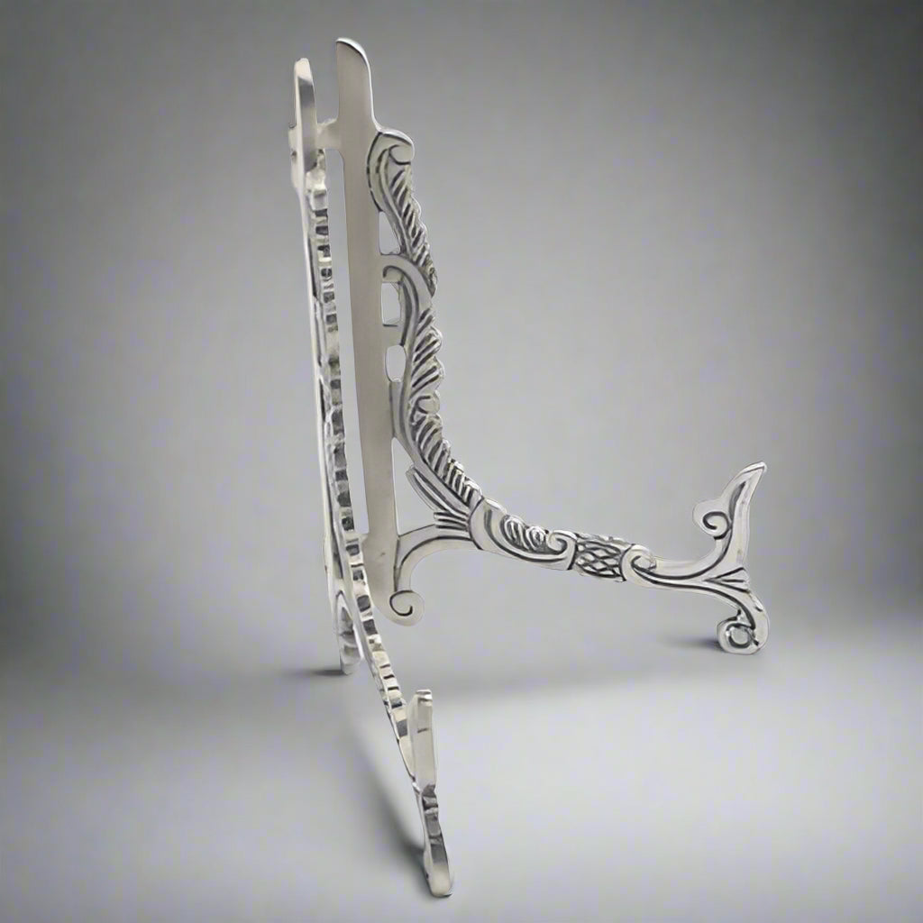 Pewter 9" Victorian Easel - Set of 2. Saucer Holder, Photo Stand, Buffet Menu Display. Victorian Card Holder.