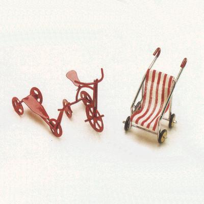 Christmas Shadow Box Miniature Toy Set, Vintage Style Red Stroller Tricycle and Scooter, Set of 12 Metal Figures for Holiday Dioramas, Crafts and Tiered Tray Decor