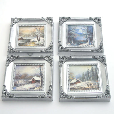 Oil Winter Silver Frame - Set of 4