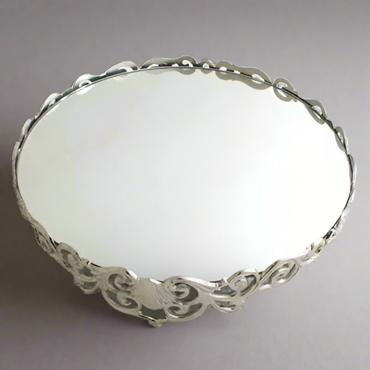 Nickel Mirrored top 23" Round Tray, Wedding Cake Plateau. Centerpiece. Buffet Table.