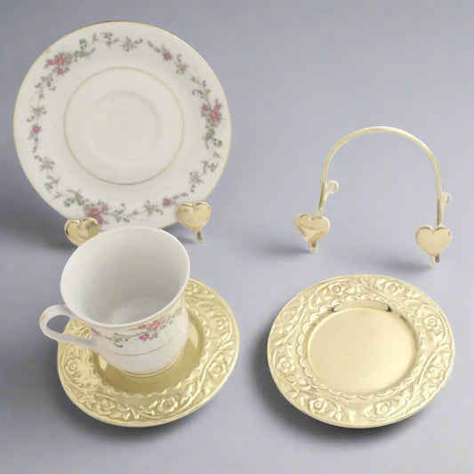 Brass Heart Cup & Saucer - Set of 2