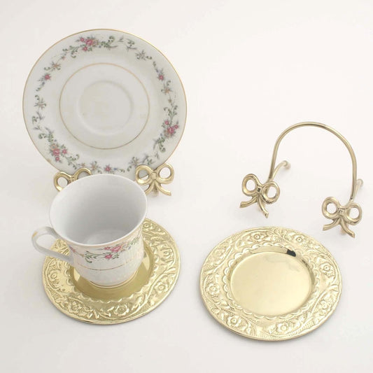 Brass Bow Cup & Saucer - Set of 2
