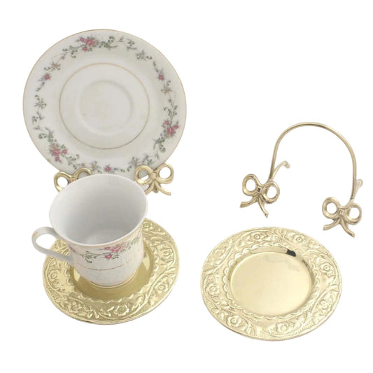 Brass Bow Cup & Saucer - Set of 2