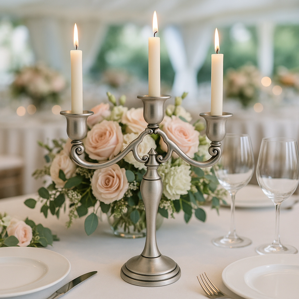 Pewter 11" H Candelabra, Candlestick Holder for Wedding, Church, Taper Candle Holder Stand Centerpiece Elegant Decoration Piece for Table