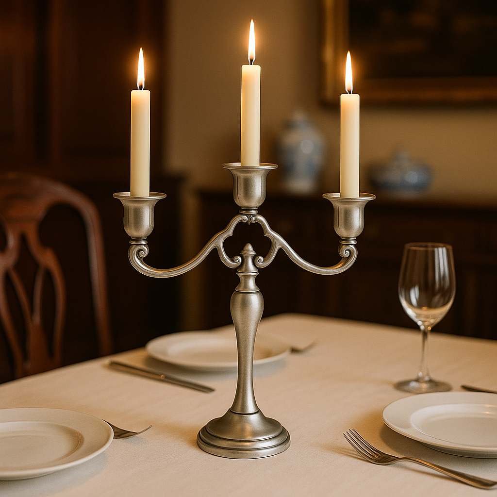 Pewter 11" H Candelabra, Candlestick Holder for Wedding, Church, Taper Candle Holder Stand Centerpiece Elegant Decoration Piece for Table