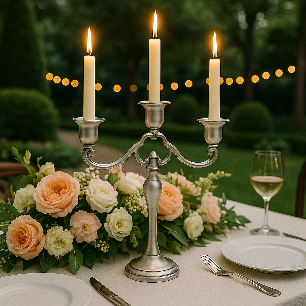 Pewter 11" H Candelabra, Candlestick Holder for Wedding, Church, Taper Candle Holder Stand Centerpiece Elegant Decoration Piece for Table