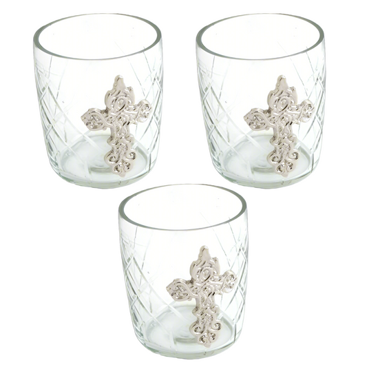 Nickel Cross On Glass - Set of 3