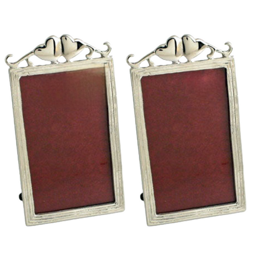 Silver 3x5 Picture Frames with Double Heart Design – Set of 2. Elegant Metal Photo Frames for Tabletop Display – Romantic Gift for Wedding, Anniversary, or Valentine’s Day