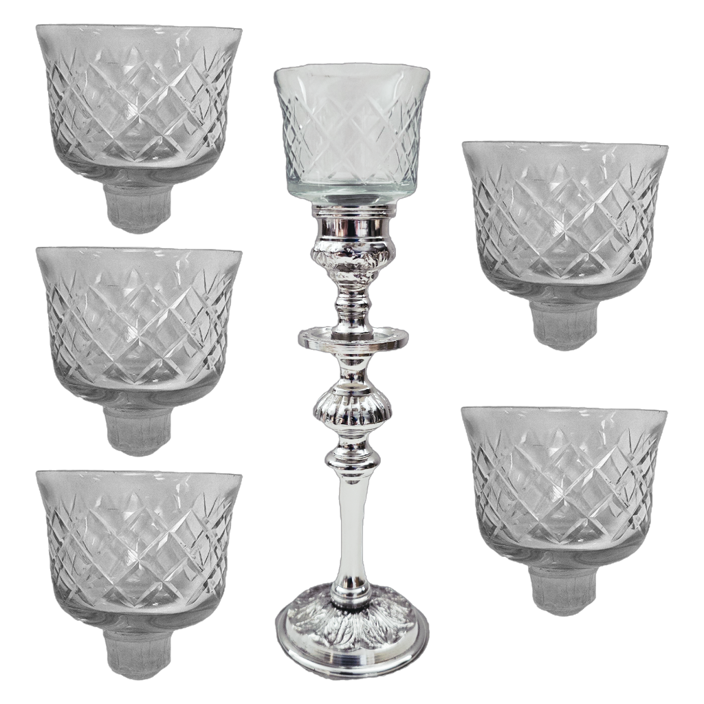 Etched Glass Tealight Adapter with Peg. Set of 6 Tea Light Holders.