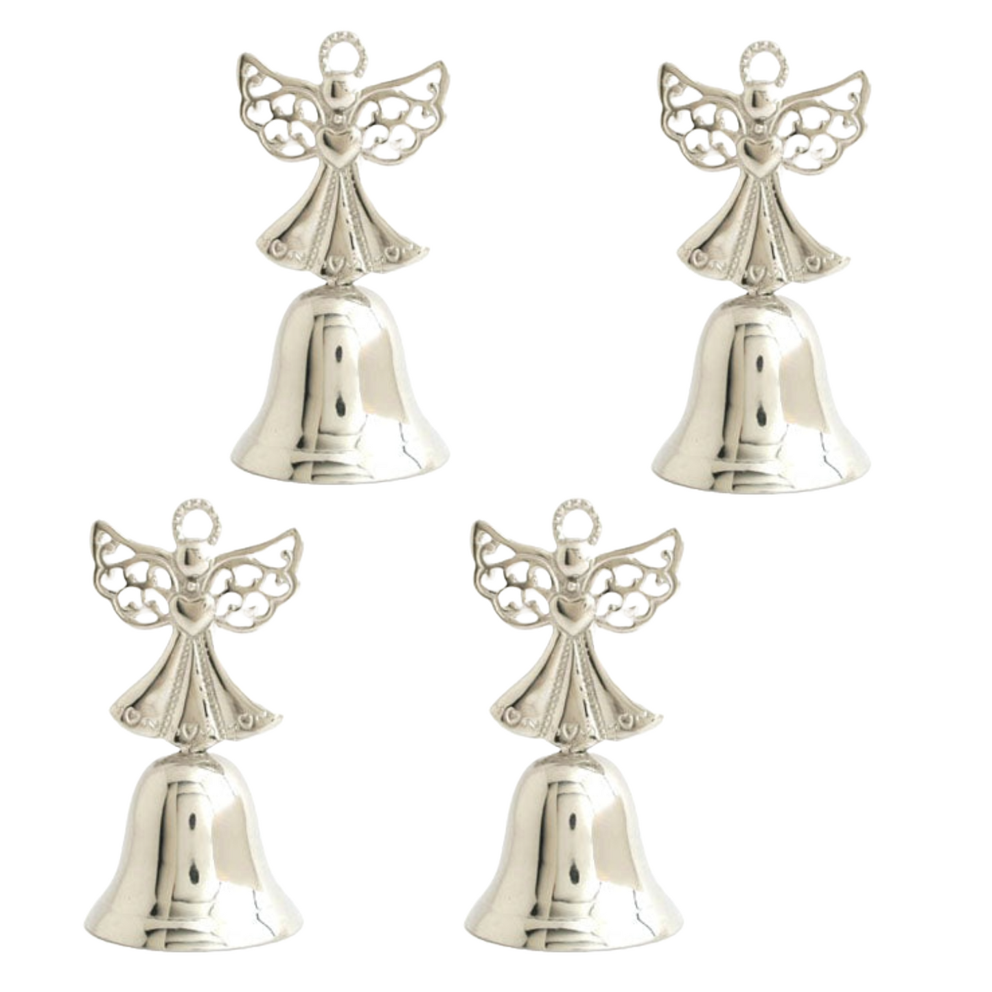 Silver 3"H Guardian Angel Bells - Set of 4. Wedding Favor, Kissing Bells