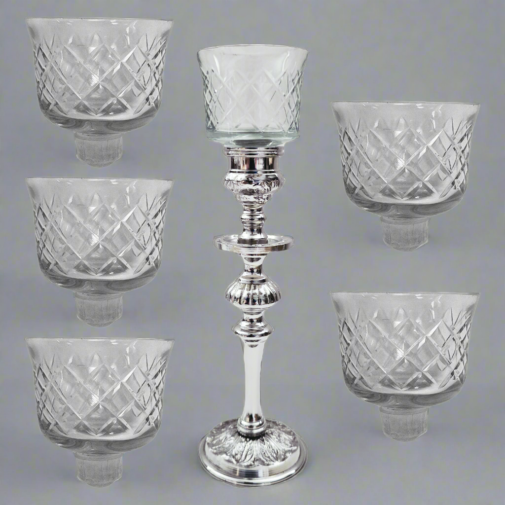 Etched Glass Tealight Adapter with Peg. Set of 6 Tea Light Holders.