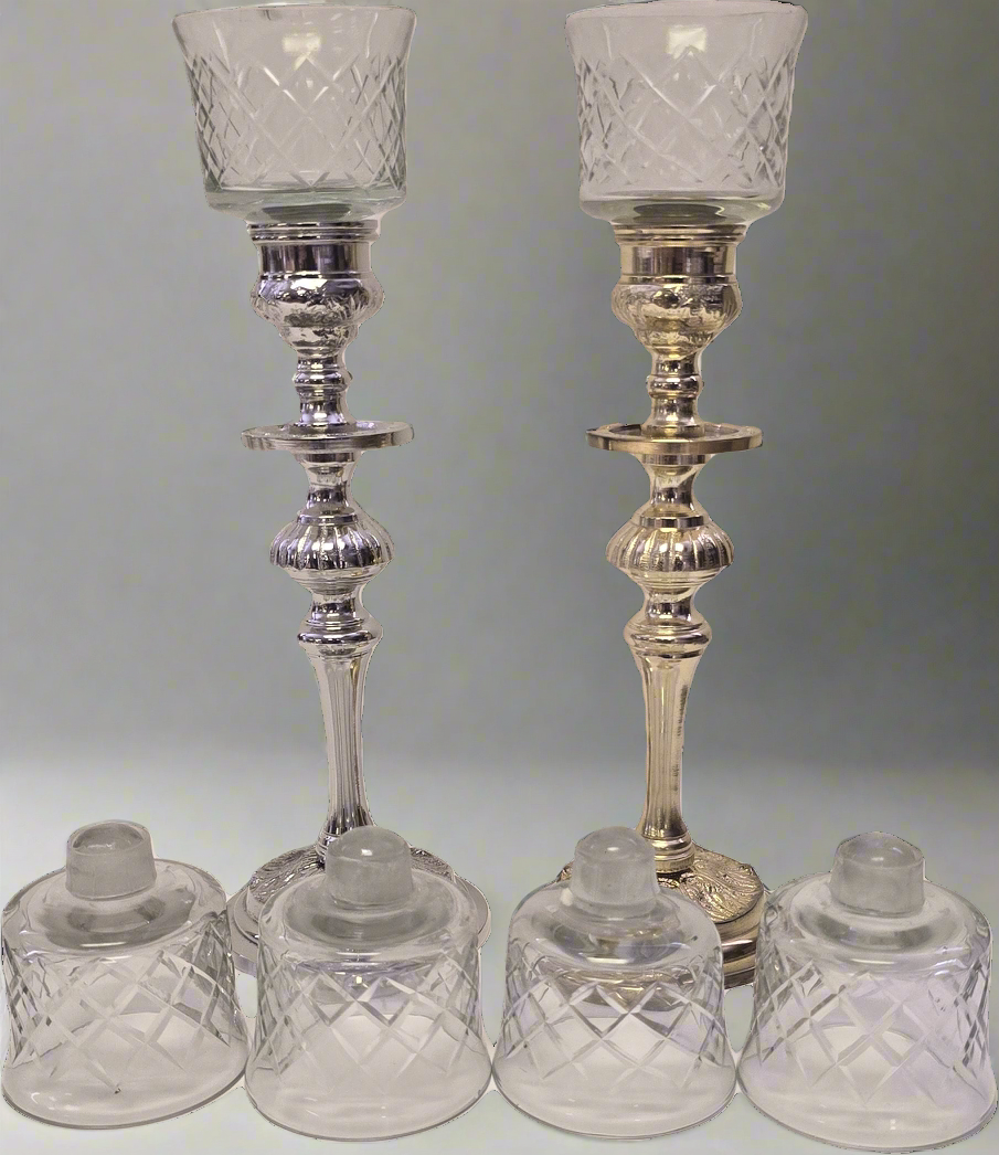 Etched Glass Tealight Adapter with Peg. Set of 6 Tea Light Holders.