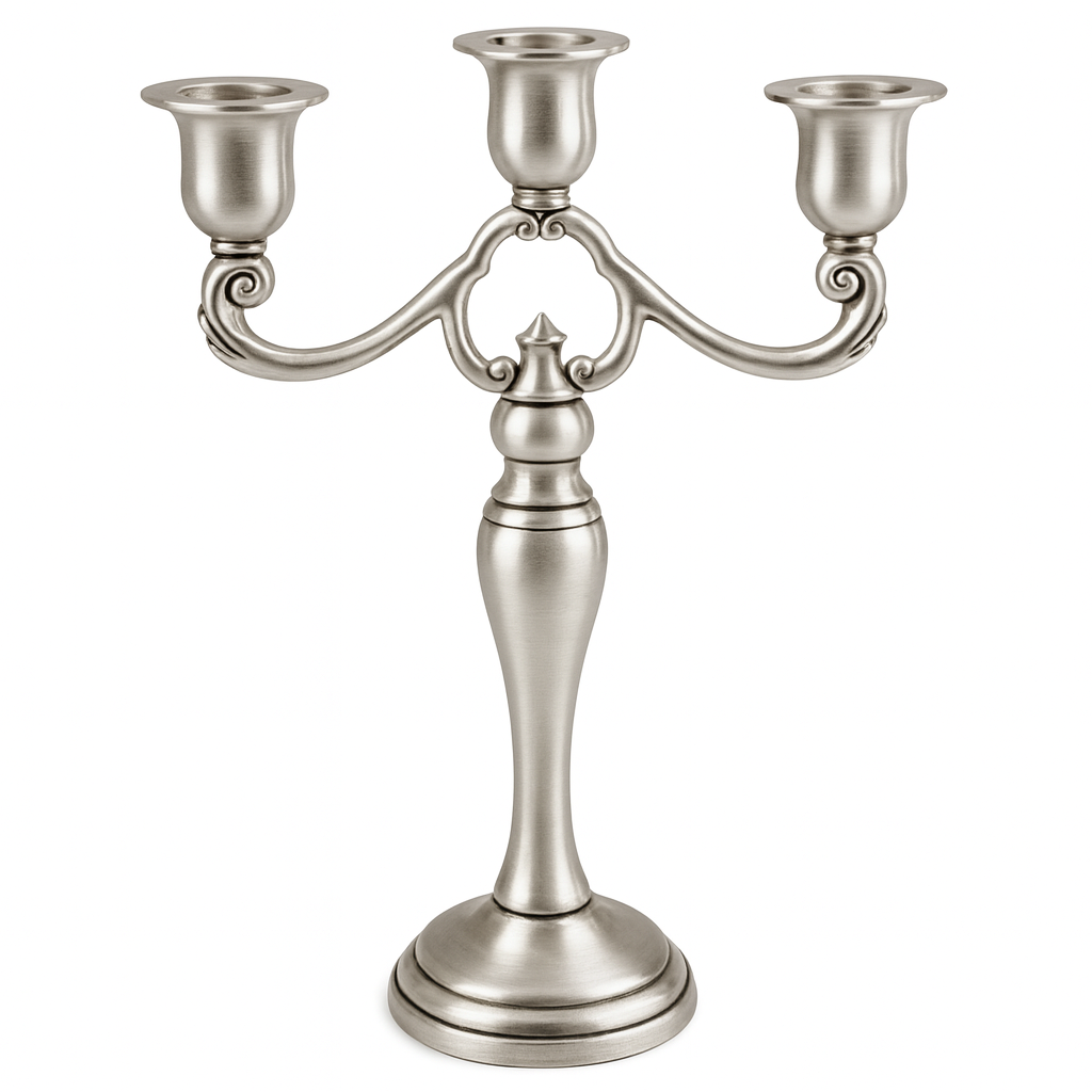 Pewter 11" H Candelabra, Candlestick Holder for Wedding, Church, Taper Candle Holder Stand Centerpiece Elegant Decoration Piece for Table
