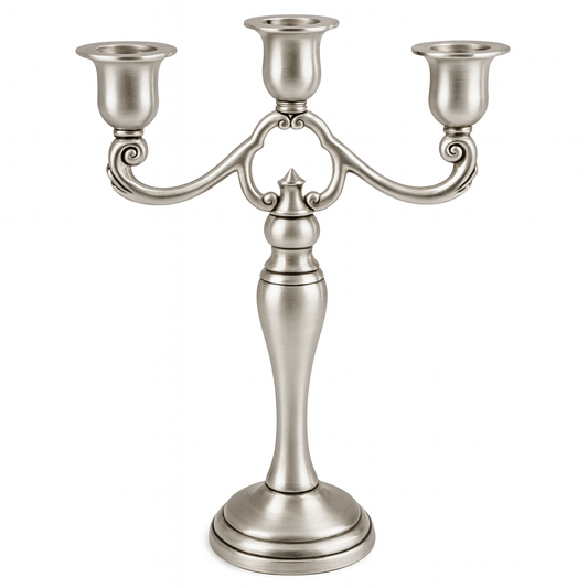Pewter 11" H Candelabra, Candlestick Holder for Wedding, Church, Taper Candle Holder Stand Centerpiece Elegant Decoration Piece for Table
