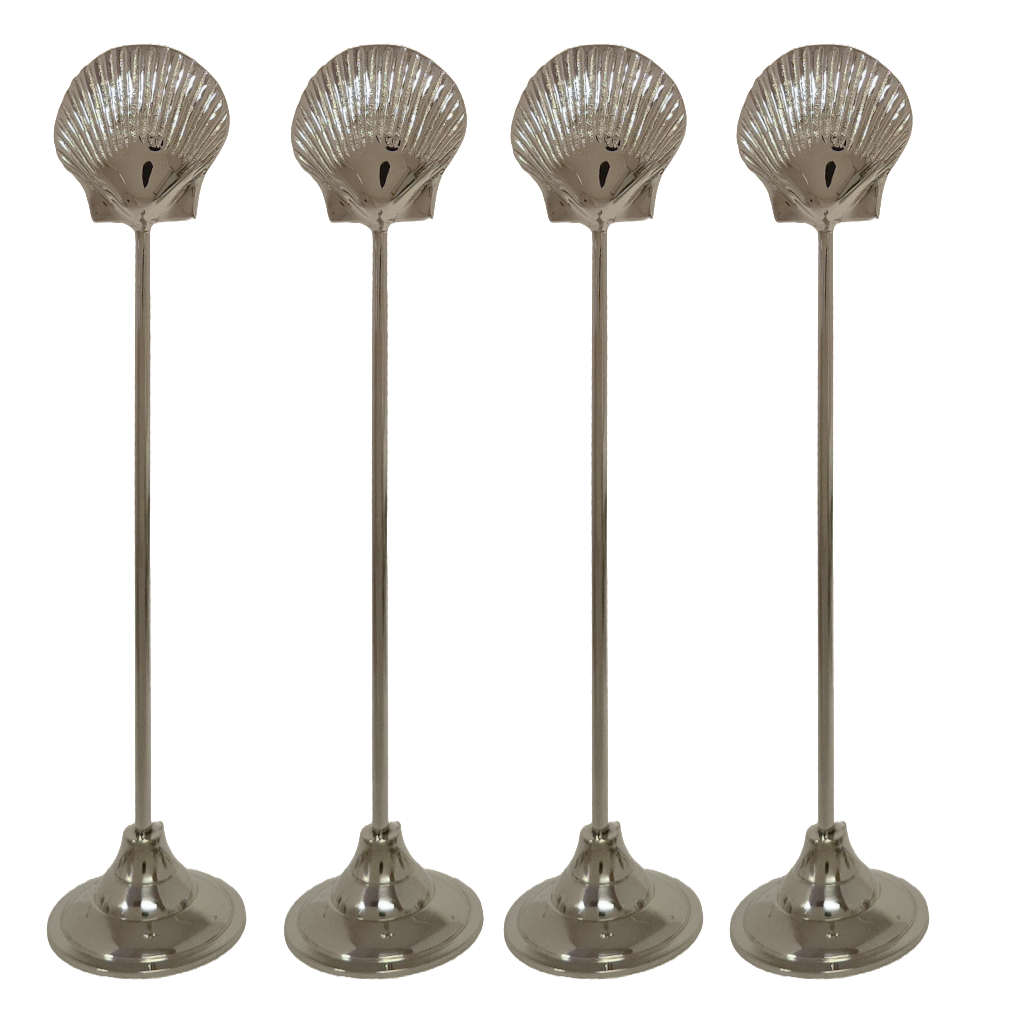 Silver Shell Table Number Holder. Nautical Buffet Menu Display - Set of 4