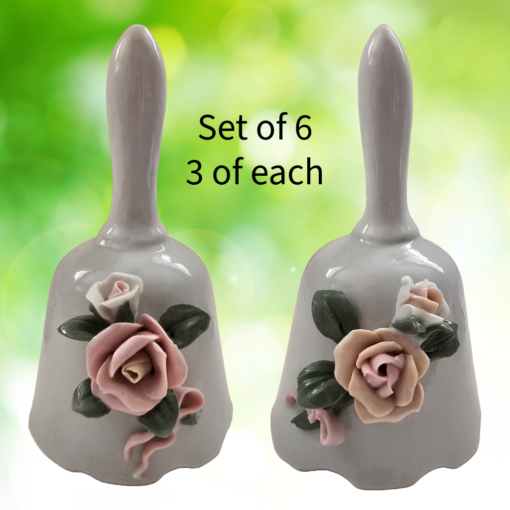 Porcelain 5"H  Floral Bells - Set of 6 -