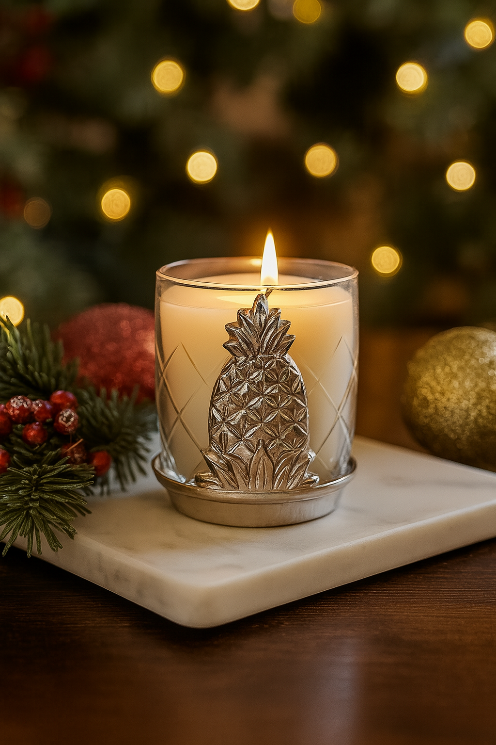 Silver Pineapple Votive Etched Glass Holder - Set of 3