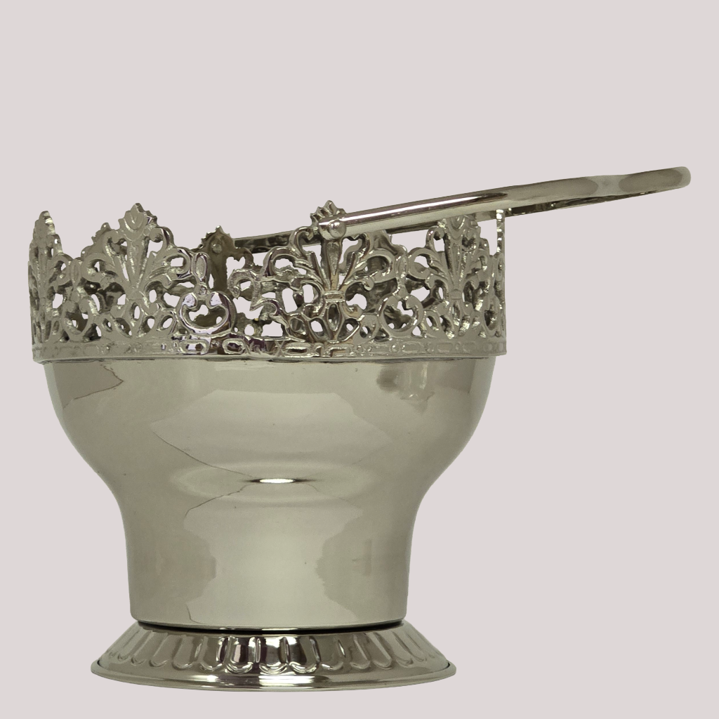 Silver 7" Diameter Floral Basket. Folding Handle. Victorian Design Centerpiece