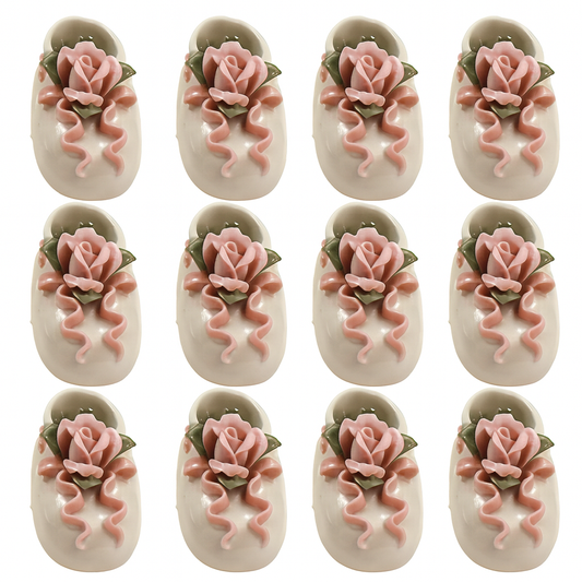 Porcelain Baby Booties with Pink Bow – Newborn Baby Keepsake Gift (Set of 12) Girl Reveal Party