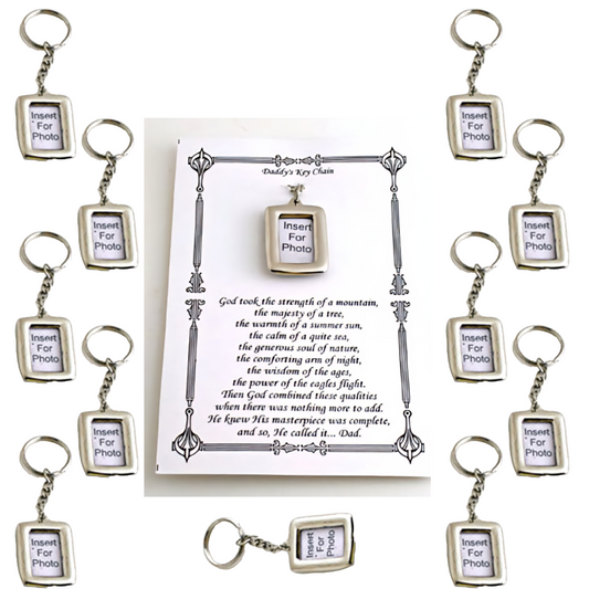 Father's Day Card Assortment Set of 12 Cards, Keychains, and Envelopes. Silver Key Rings