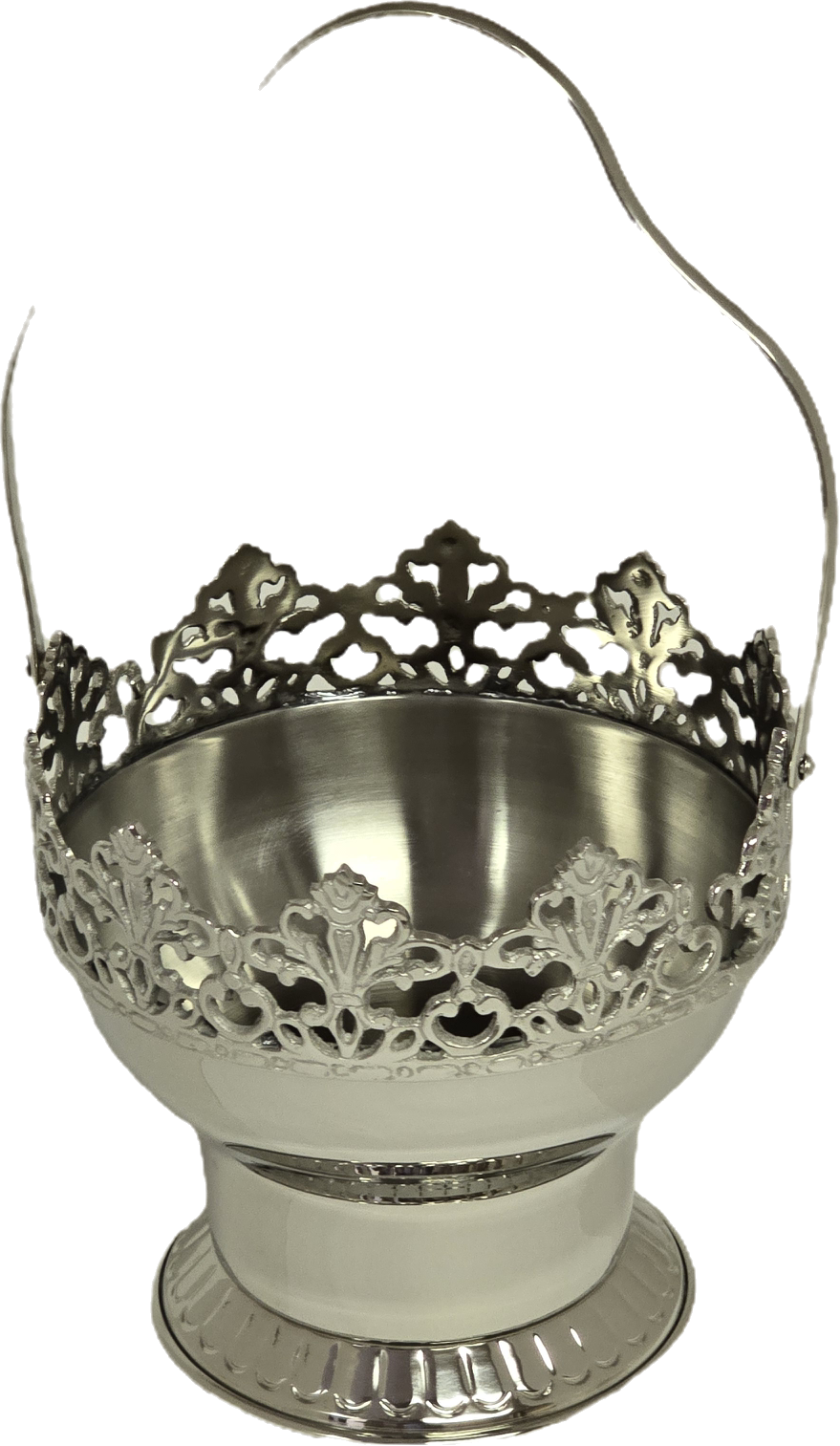 Silver 7" Diameter Floral Basket. Folding Handle. Victorian Design Centerpiece