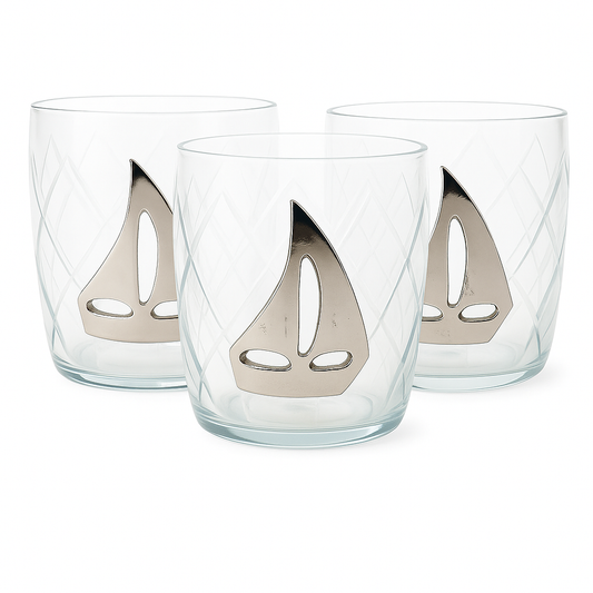 Silver Boat On Glass, Votive Candle Holder - Set of 3